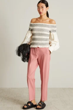 Blusa off shoulder con ricamo - Avorio
