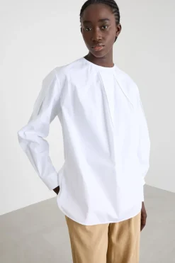 Blusa oversize in popeline stretch - Bianco