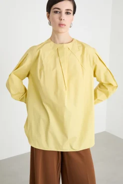 Blusa oversize in popeline stretch - Giallo