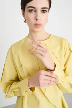 Blusa oversize in popeline stretch - Giallo