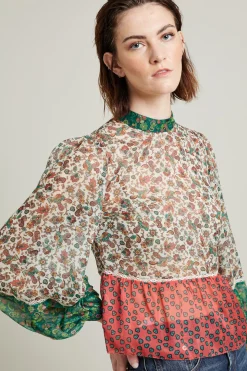 Blusa patchwork in creponne - Beige Rosso Verde
