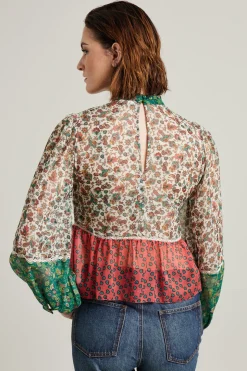 Blusa patchwork in creponne - Beige Rosso Verde