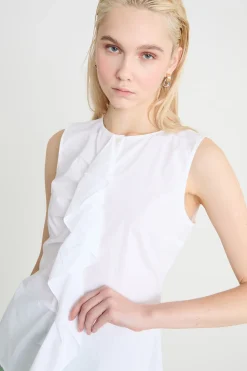 Blusa smanicata con rouche - Bianco