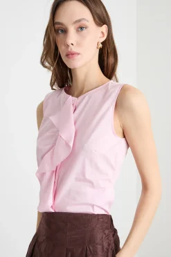 Blusa smanicata con rouche - Rosa
