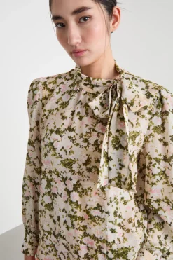 Blusa stampata con fiocco - Verde Rosa Bianco