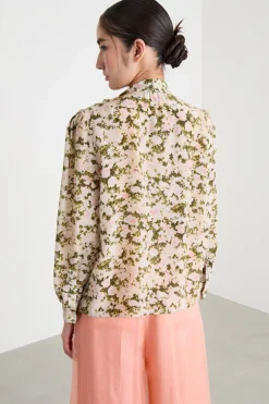 Blusa stampata con fiocco - Verde Rosa Bianco