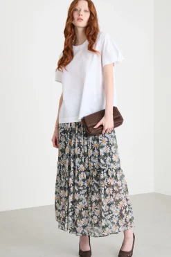 Blusa svasata in popeline - Bianco