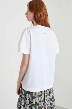 Blusa svasata in popeline - Bianco