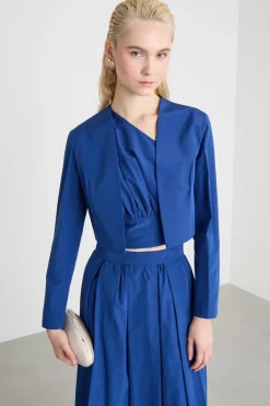 Bolero open-front in taffettà - Blu