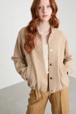 Bomber con paillettes - Cammello