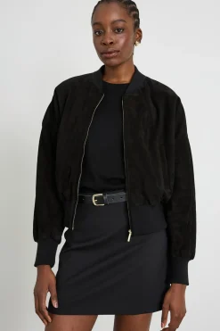 Bomber crop in suede - Nero