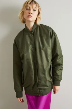 Bomber imbottito in raso tecnico - Verde Kaki