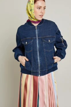 Bomber in denim - Blu Denim