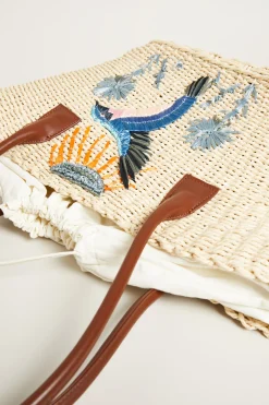 Borsa con disegno ricamato - Paglia