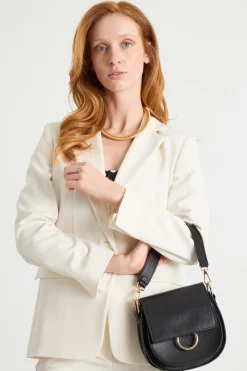 Borsa arrotondata in pelle - Nero