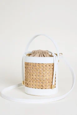 Borsa a secchiello in bamboo - Bianco Beige
