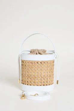 Borsa a secchiello in bamboo - Bianco Beige