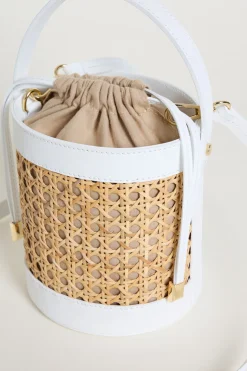 Borsa a secchiello in bamboo - Bianco Beige