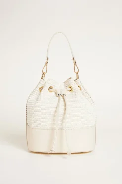 Borsa a secchiello in paglia - Bianco