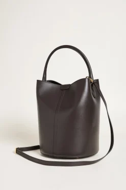 Borsa a secchiello in pelle liscia - Marrone