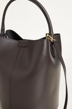 Borsa a secchiello in pelle liscia - Marrone