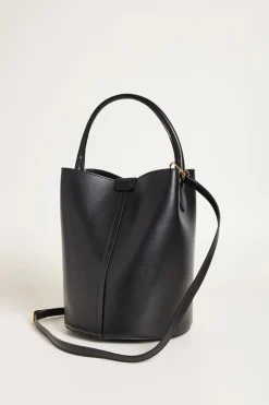 Borsa a secchiello in pelle liscia - Nero