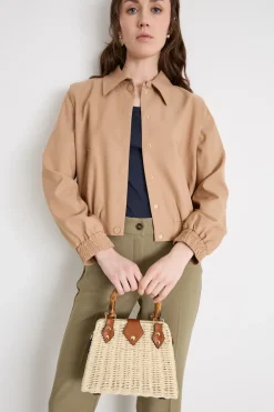 Borsa a trapezio con manico in bamboo - Beige