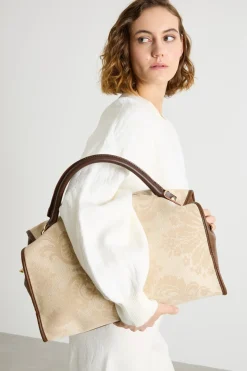Borsa bauletto in tessuto jacquard - Rosa Bianco