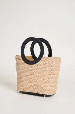 Borsa con manico ad anello - Beige Nero