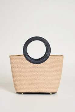Borsa con manico ad anello - Beige Nero