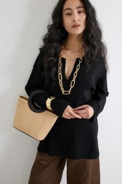 Borsa con manico ad anello - Beige Nero