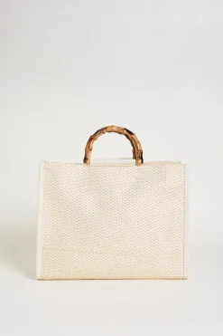 Borsa con manico in bamboo - Beige
