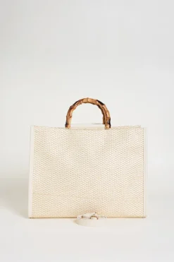 Borsa con manico in bamboo - Beige