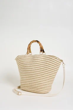 Borsa con manico in bamboo - Beige