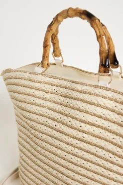 Borsa con manico in bamboo - Beige