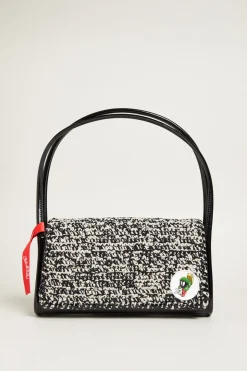 Borsa con patta in crochet - Nero Bianco