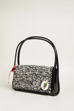 Borsa con patta in crochet - Nero Bianco