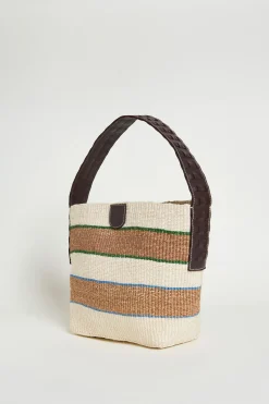 Borsa in corda naturale e pelle - Bianco Cammello