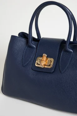 Borsa in pelle bottalata - Blu