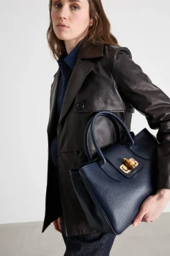 Borsa in pelle bottalata - Blu