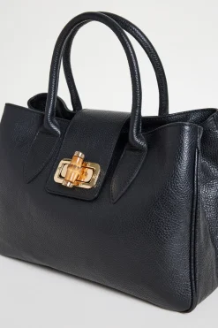 Borsa in pelle bottalata - Nero