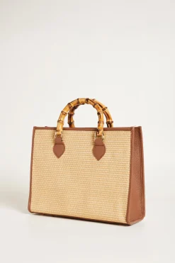 Borsa in rafia intrecciata - Marrone Cammello
