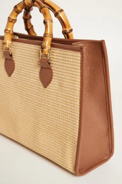 Borsa in rafia intrecciata - Marrone Cammello