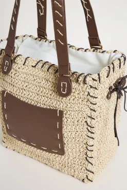 Borsa intrecciata con coulisse - Beige