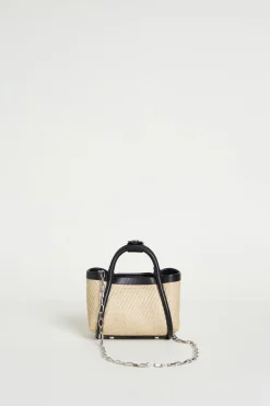 Borsa mini effetto rafia - Beige Nero