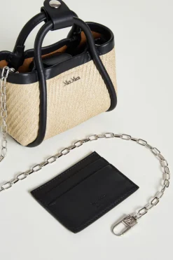 Borsa mini effetto rafia - Beige Nero
