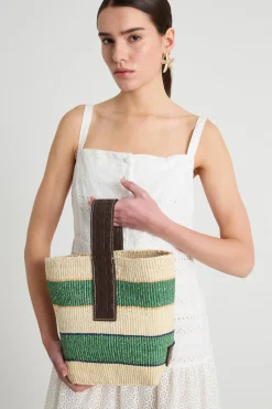 Borsa piccola in corda naturale - Verde Bianco