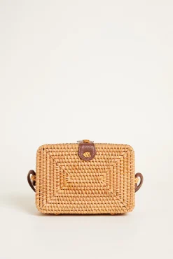 Borsa rettangolare in rattan - Cammello