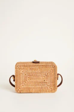 Borsa rettangolare in rattan - Cammello