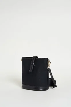 Borsa secchiello mini in tela e pelle - Nero